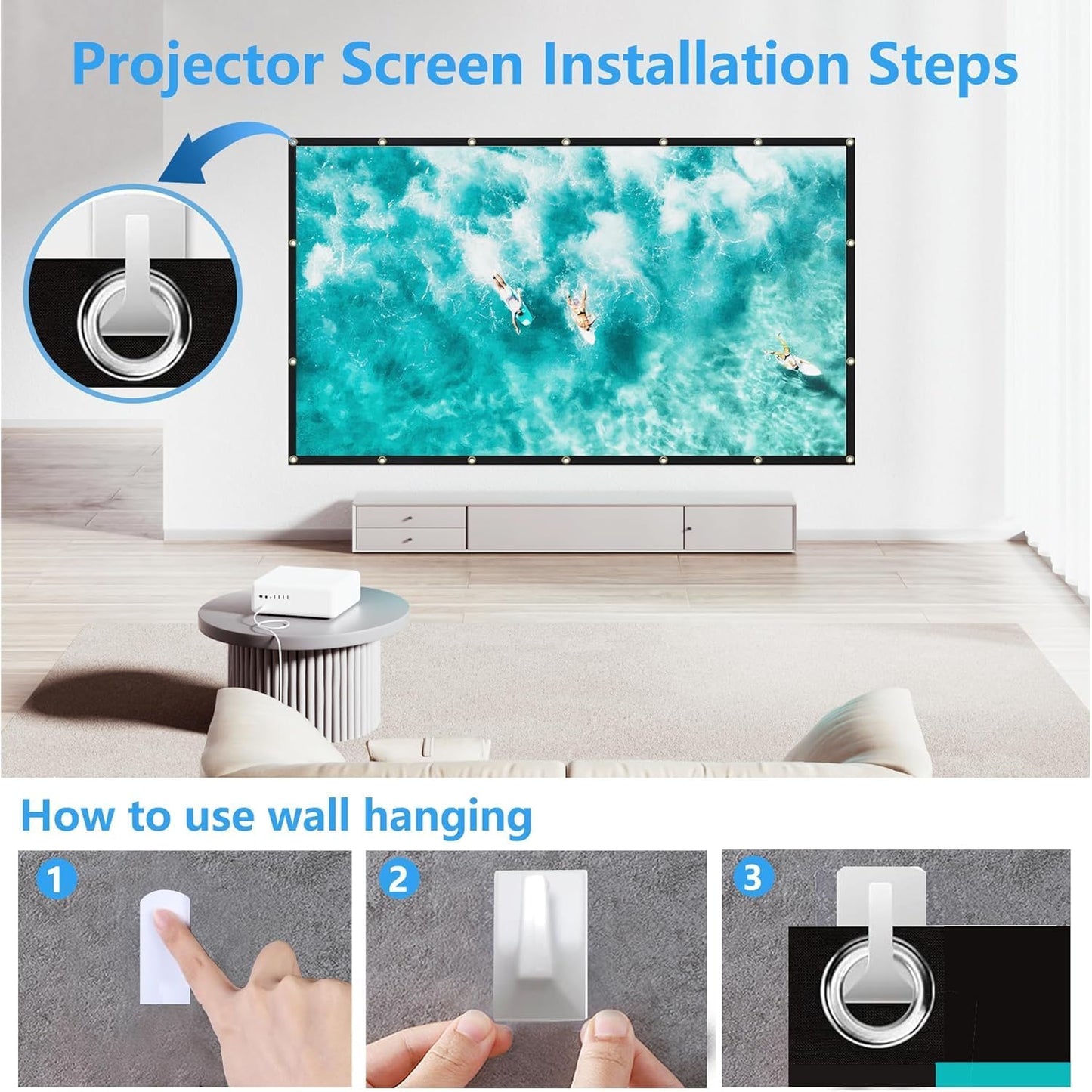 HCHIB 84 inch 16:9 Projector Screen Portable Projector Home Theater Movie Screen Foldable Indoor/Outdoor Support