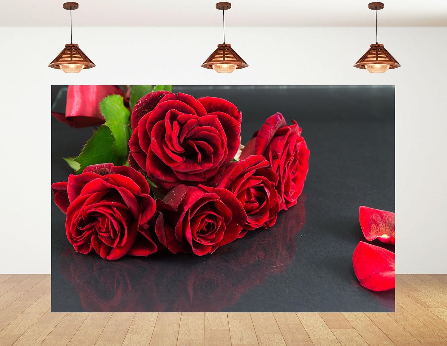 KeyWork 4x4ft Red Rose Bouquet Backdrop Fresh Bloom Petal Photography Background for Valentine's Day Gift Party