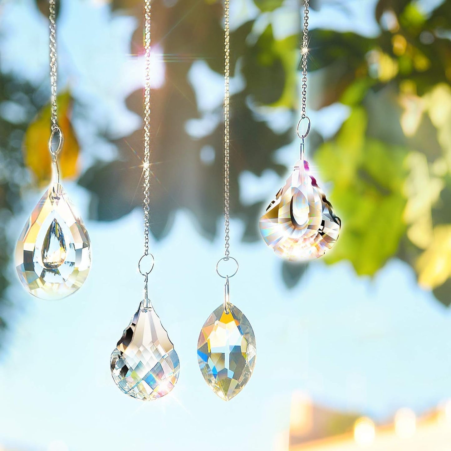 MerryNine Pendant Chains 10pcs, Metal Sun Catcher Chains for Pendant Prisms, 16 Inch Prismatic Ball Suspension Chain with Hook for Crystal Prism Decoration DIY Crystal Decoration