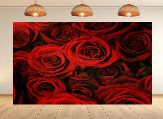 UPXIO 10x7ft Luxury Red Rose Bouquet Backdrop Dense Floral Blooms Photo Background Tapestry for Wedding Anniversary