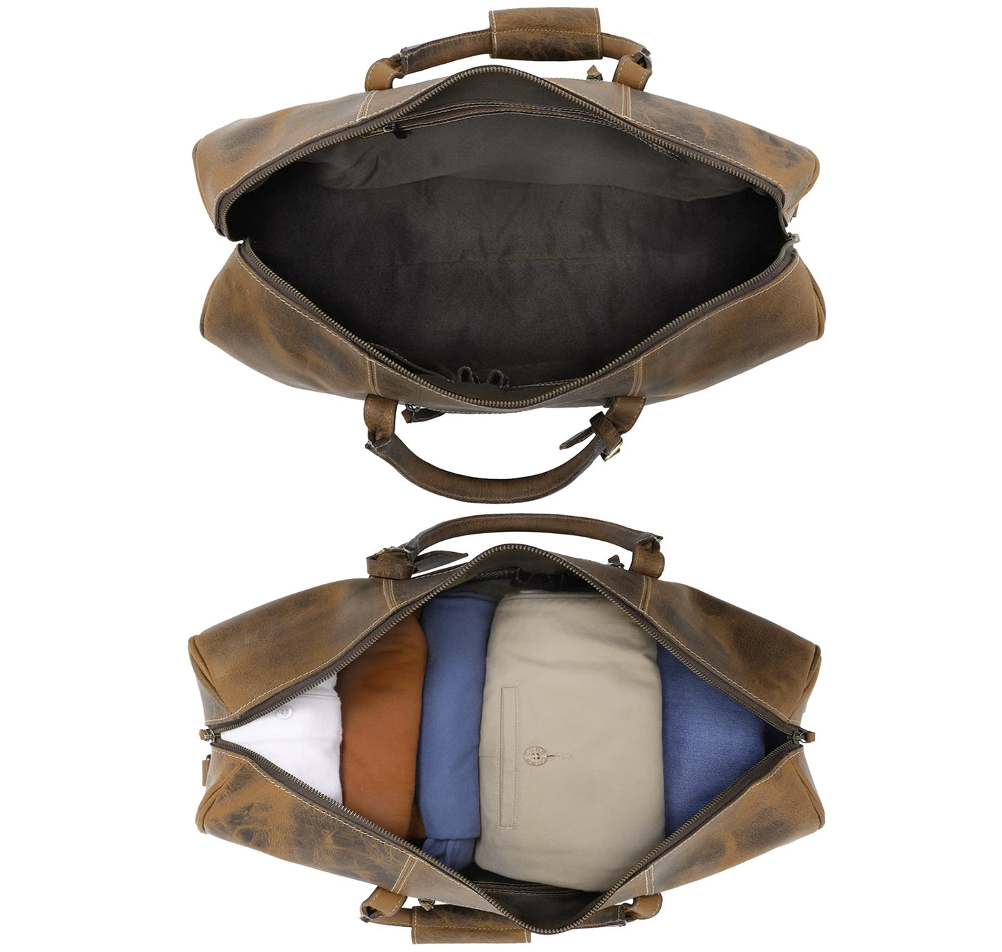 Leather Travel Duffel Bag - Airplane Underseat Carry On Bags By Rustic Town (Medium, Brown)
