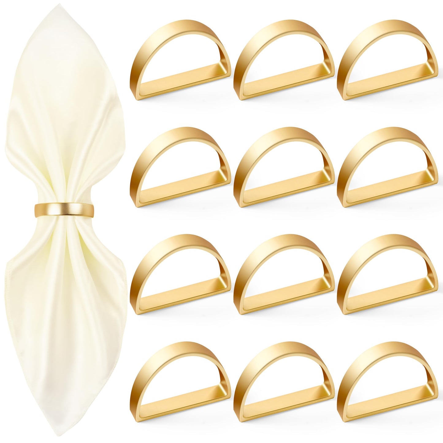 APTWOW Gold Napkin Rings Set of 12, Semicircle Metal Gold Napkin Holder Buckles, Fall Thanksgiving Christmas Napkin Rings, Napkins Rings for Dinner Table Decor, Wedding, Banquet, Party, Easter