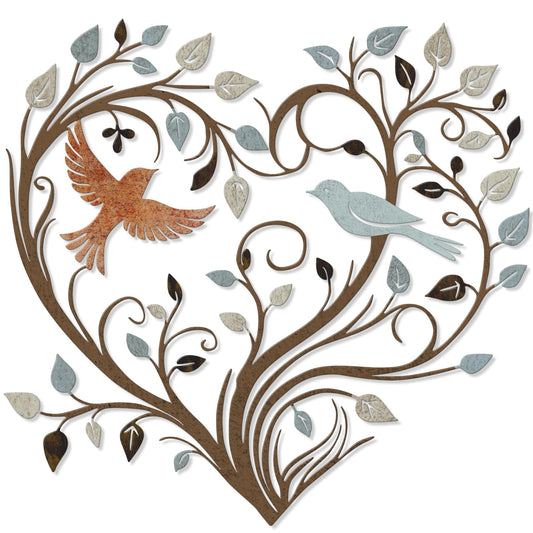 Hnatzu Colorful Heart Tree Metal Wall Art with Birds,Vibrant Heart Wall Decor for Living Room,Unique Metal Bird Wall Art for Home, Garden,or as a Gift of Love and Family