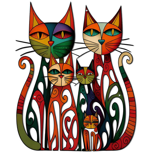 Wesiti Cat Wall Art Decor Iron Wall Sculptures Decor for Cats Lover 11 x 11.8 Inches Colorful Mid Century Cat Retro Signs for Home Living Room Bedroom Kitchen Office(Vintage-chic)