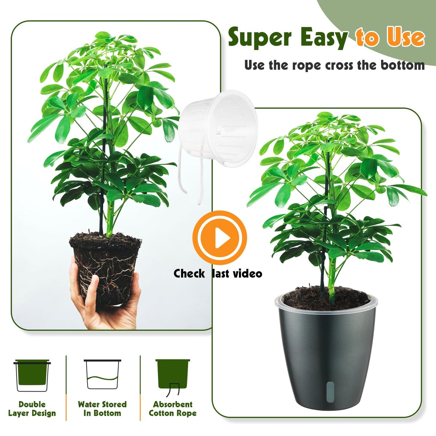 KvyusFlourish Self Watering Pots for Indoor Plants, 6-Pack 5'' Self Watering Planter with Drainage Holes, Small African Violet Pots with Water Indicator, Clear Wick Orchid Pot, Grey
