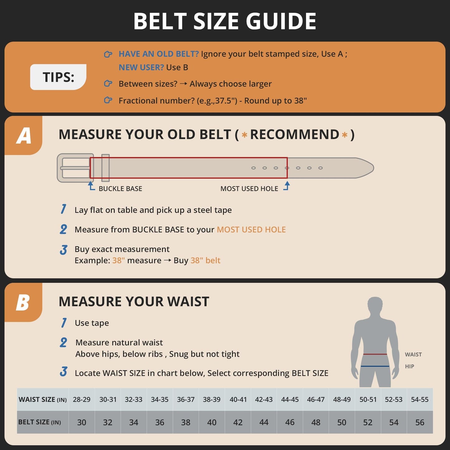 Buffway Men's Leather Belt,1.5" Handcrafted Top-Grain Leather – Durable,Comfortable,Suitable for Everyday Formal & Casual Wear - Size 34" Brown