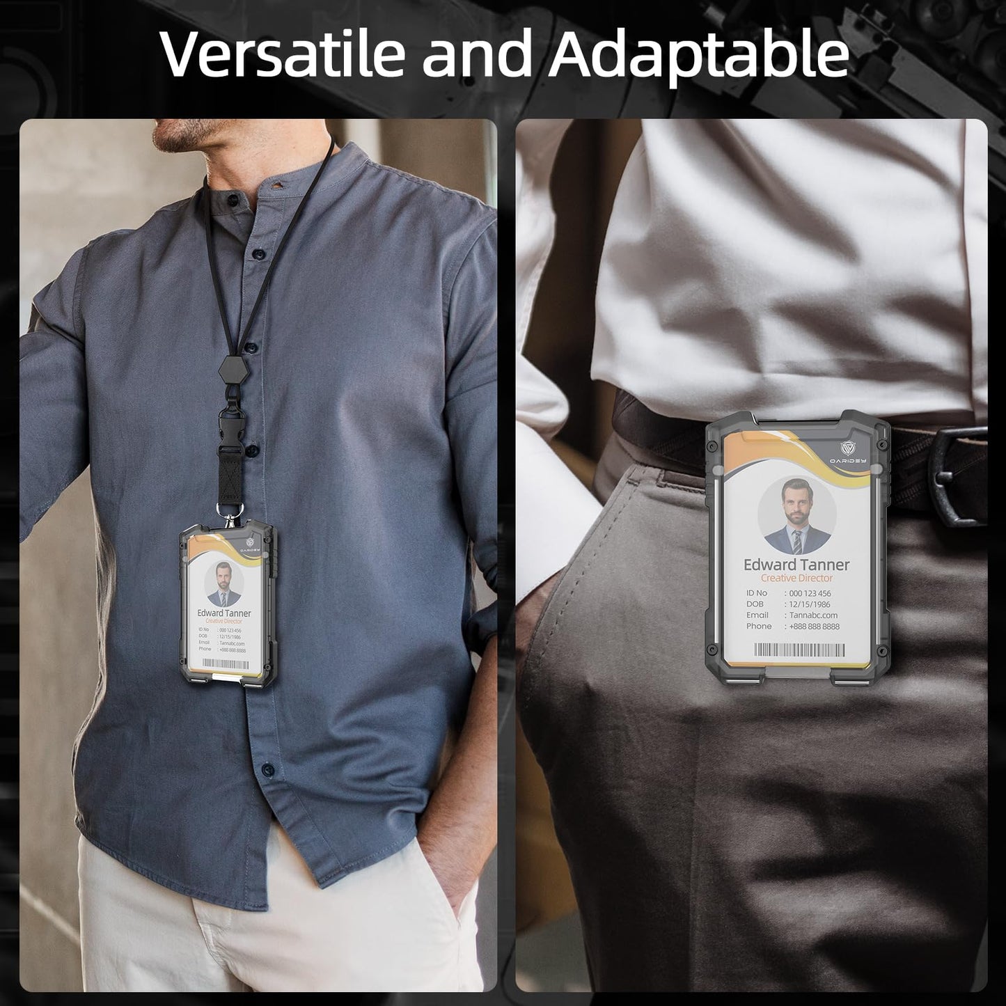Oaridey Retractable Badge Holders, Heavy Duty Retractable Keychain with Tactical ID Card Holder (Holds 5 Cards), ID Badge Holders with Metal Clip, 31.5' Badge Reel