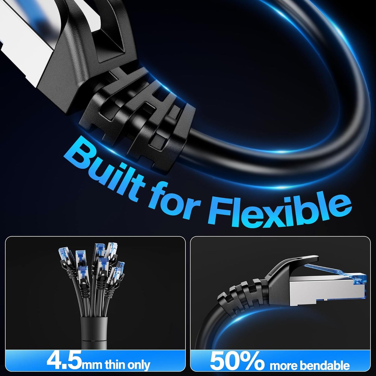 TuokaJu Cat6A 10Gbps 50 6, 28AWG Cat6 6a Ethernet Cable Shielded ft, Slim Shielded (F/UTP) Ethernet Cable Cat Flexible
