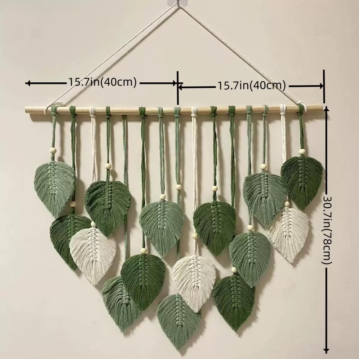 MSFENG Wall Hanging Decor Leaves Tapestry Boho Wall Decor Woven Feather Handmade Yarn Tassels Woven Wall Art Decorations for Nursery, Bedroom, Living Room, Apartment Home Backdrop (LightGreen-M)