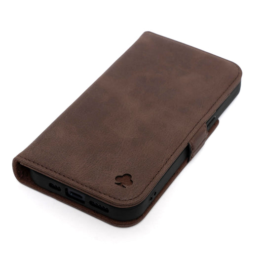 Porter Riley - Leather Case Compatible with iPhone 17 Pro Max. Premium Genuine Leather Stand/Cover/Wallet/Flip Case with Card Slots & Horizontal Stand (Chocolate Brown)