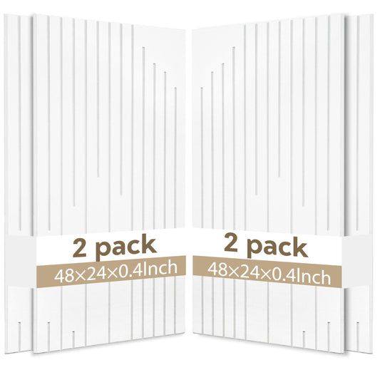 KERRAM 4-Pack Acoustic Panels with Self-Adhesive, 47.2 x 23.6 x 0.35 Inch High Density Sound Proof Panels for Walls, Decorative Sound Dampening Panels for Home Studio & Office Decor, White