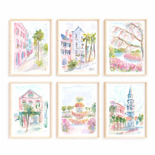 Charleston South Carolina Wall Art Preppy Posters Pictures Pastel Pink Canvas Wall Decor Aesthetic Coquette Posters Wall Art Trendy Watercolor Wall Decor Church Street Pictures 8x10x6 Inch Unframed