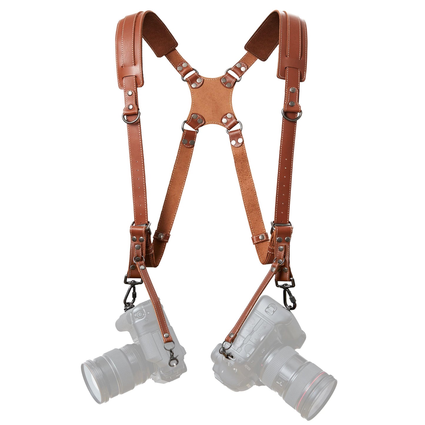 Padwa Lifestyle Tan Dual Camera Harness Strap for Two-Cameras - Dual Shoulder Full Grain Leather Harness,Multi Double Camera Gear for DSLR/SLR Strap,Double Camera Harness for Photographers