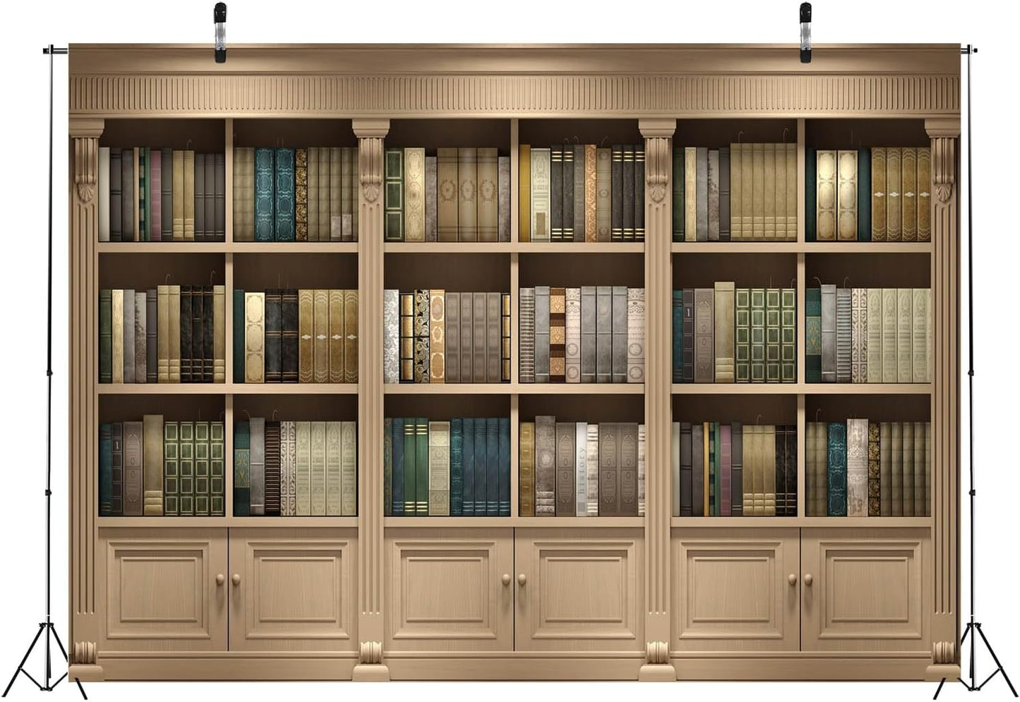 BELECO 5x3ft Fabric Vintage Wooden Bookshelf Backdrop Library Study Living Room Bookcase Books Background for Video