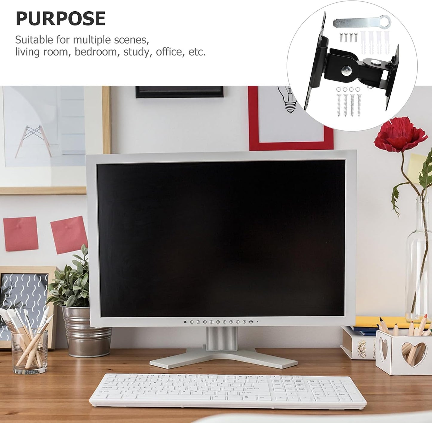 jojofuny 14-27 Inch Wall Mounted Monitor Mount Bracket Metal Rotation Swivel LCD Tv Stand for Home Office Flat Screen