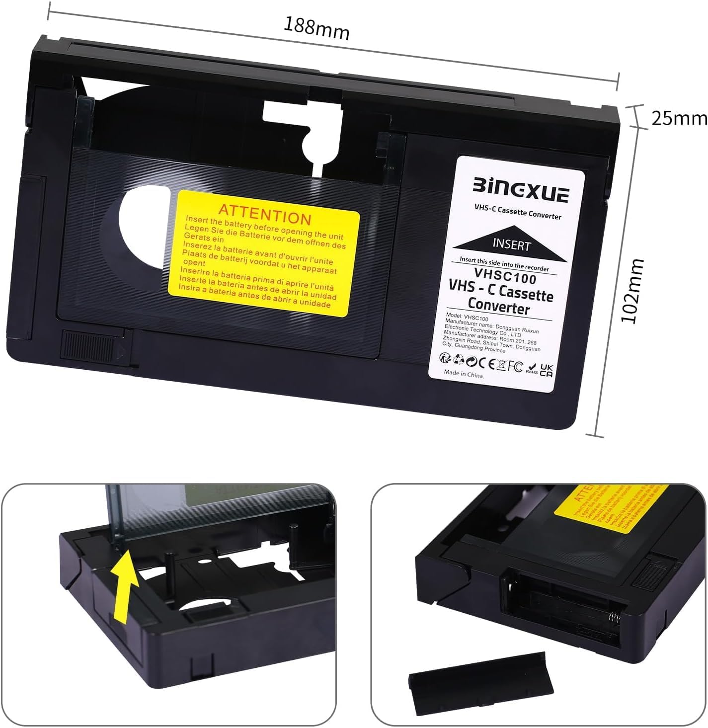 Bingxue Cassette Cassette VHS-C Tape Adapter for Camcorders Motorized VHS VHS-C to VHS Ideal for VCR Player, Video