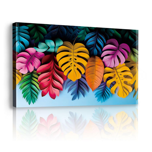 kiojsye Colorful Tropical Plant Wall Art Boho Leaf Canvas Prints Modern Artwork Color Abstract Minimalist Botanical Painting Wall Decor for Bedroom Bathroom Living Room Office Home Decoration 12"x16"