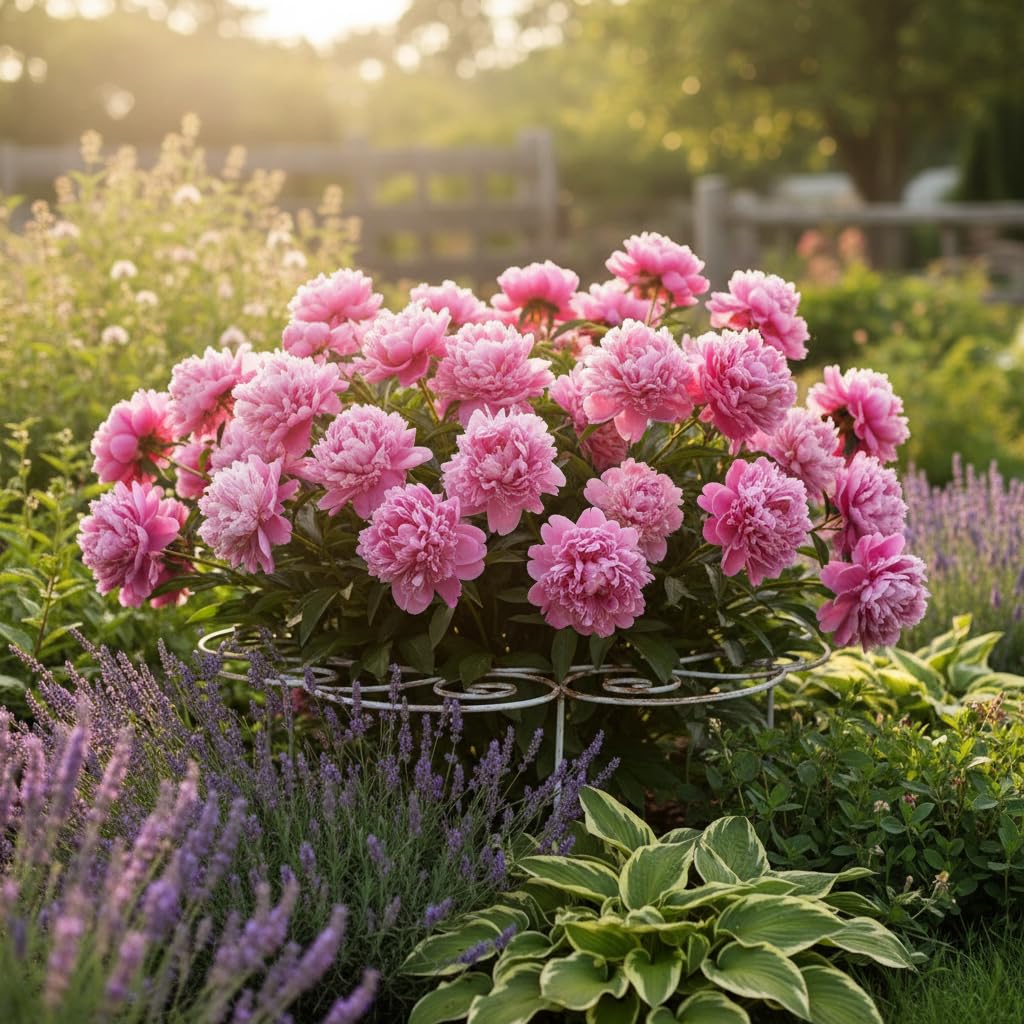 Peony Cages and Supports–Heavy Duty Metal Plant Support Ring for Garden, Grow Through Plant Support Stakes for Roses Hydrangeas, Outdoor Flower Cage with Weather-Resistant Iron Frame (1 pcs Small)