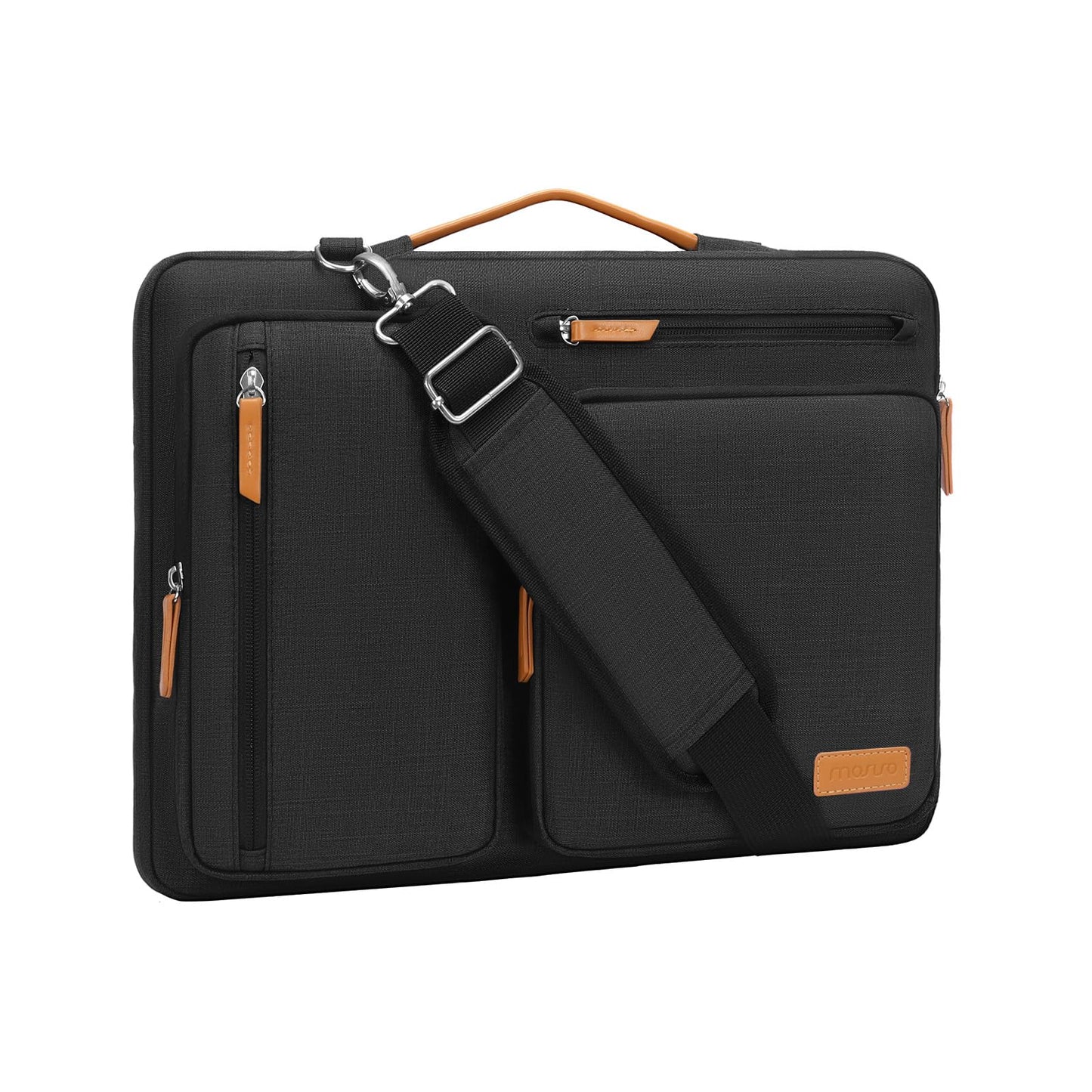 MOSISO 360 Protective Laptop Shoulder Bag,15-15.6 inch Computer Bags Compatible with MacBook Pro 16 inch, HP, Dell, Lenovo, Asus Notebook,Side Open Messenger Bag with 4 Zipper Pockets, Black