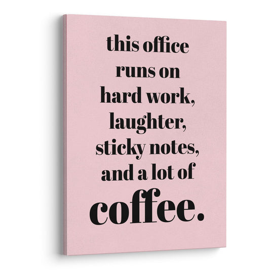 XWELLDAN Teamwork Quote Wall Art Canvas Print, Coffee Humor Workplace Decor, 11 x 14 Inch, Framed (Pink)