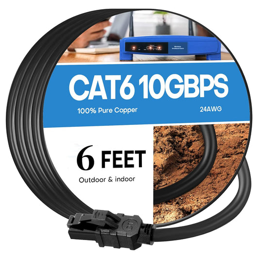 CYCMIA 6ft 6 RJ45 10Gbps 7/8, 6 Cat Ethernet Cable, Flat LAN Network Cable, Speed, Indoor & Outdoor Use, Compatible