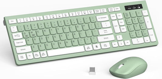 RECCAZR 2.4GHz Wireless Keyboard and Mouse Combo, Full-Sized Wireless Keyboard and Adjustable DPI Mouse, USB Receiver