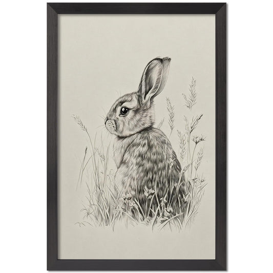 Wild Rabbit Wall Art, 8X10 Inch Black Framed Nature Wildlife Art Poster, Black And White Animal Canvas Print, Farmhouse Wall Decor For Living Room Bedroom Office Ready To Hang