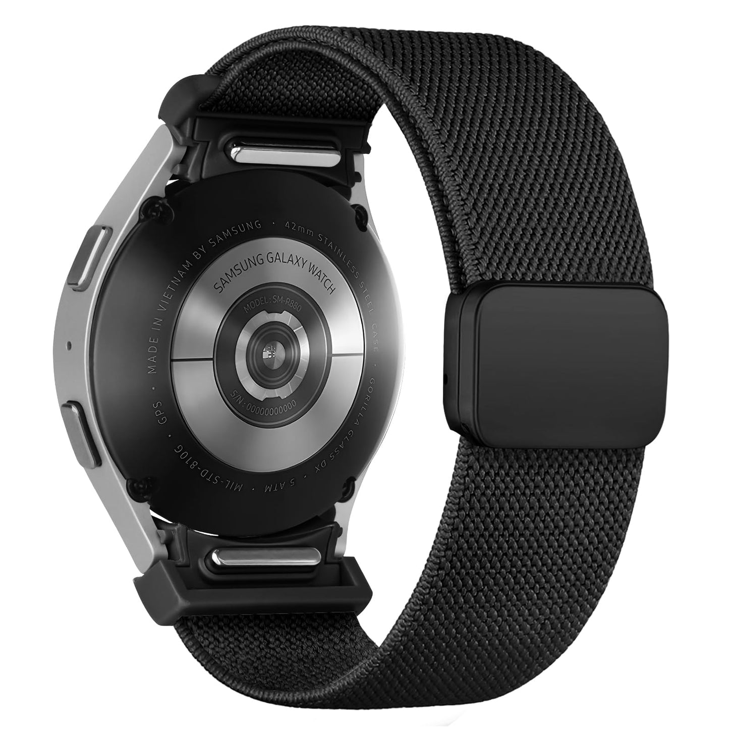 One Click Fabric Bands for Samsung Galaxy Watch 7 6 Band 5/4/FE 40mm 44mm/Galaxy Watch 6 Classic 43mm 47mm/5 Pro 45mm/4 Classic 42mm 46mm,Magnetic Elastic No Gap Wristband Stretchy Nylon Sport Strap