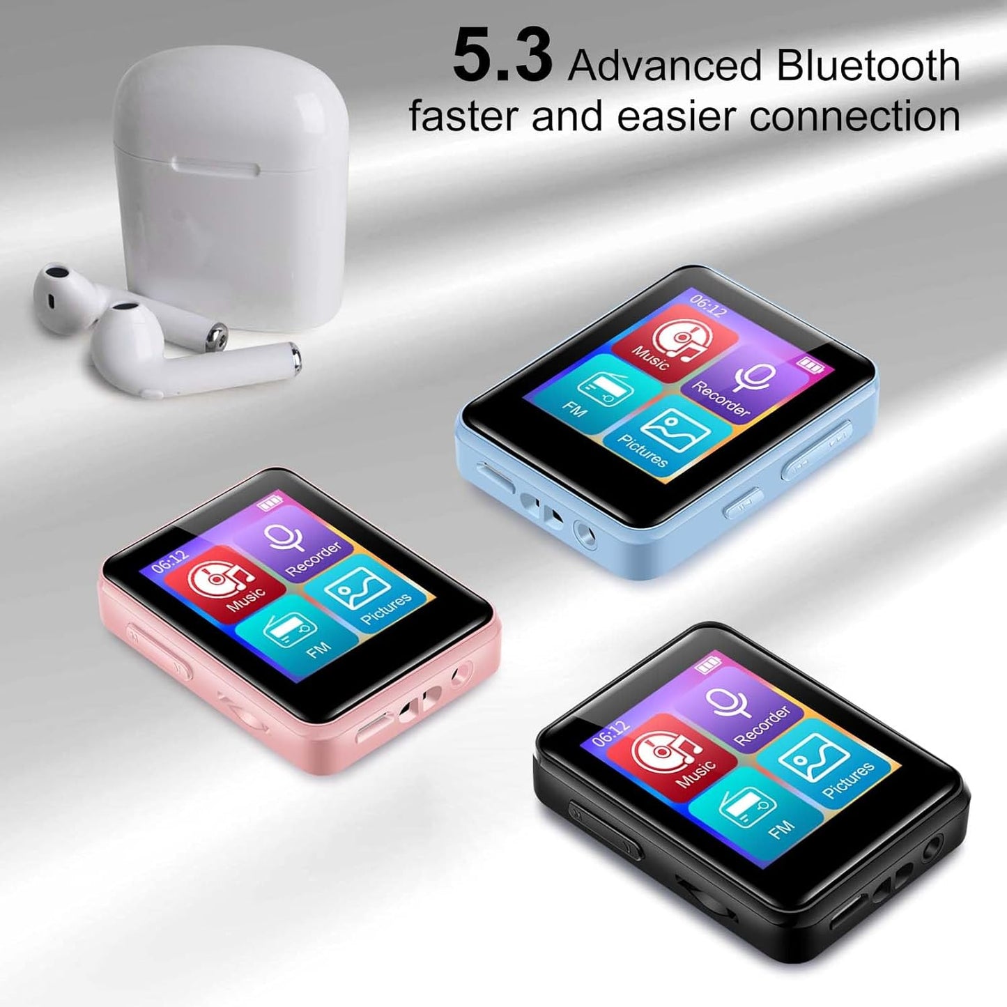 woolynew MP3 1.8 inch 512GB, 32GB Player with Bluetooth, Screen Portable Music Player with Speaker, FM Radio, Recorder
