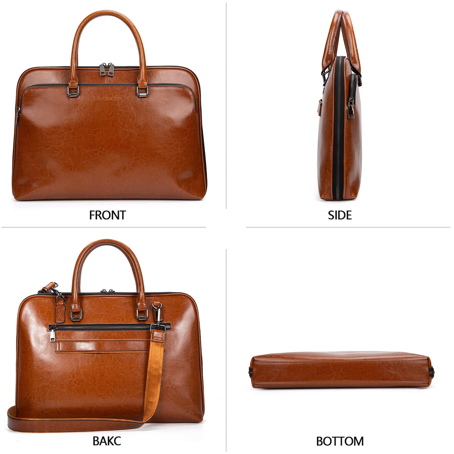 Blofinche Genuine Leather laptop Briefcase: Messenger shoulder bag 15 16 inch men macbook case women work satchel designer handbag Brown