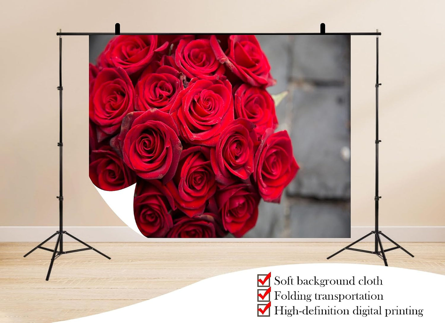 UPXIO 10x10ft Red Rose Bouquet Close Up Backdrop Romantic Floral Arrangement Photo Background Tapestry for Valentine's
