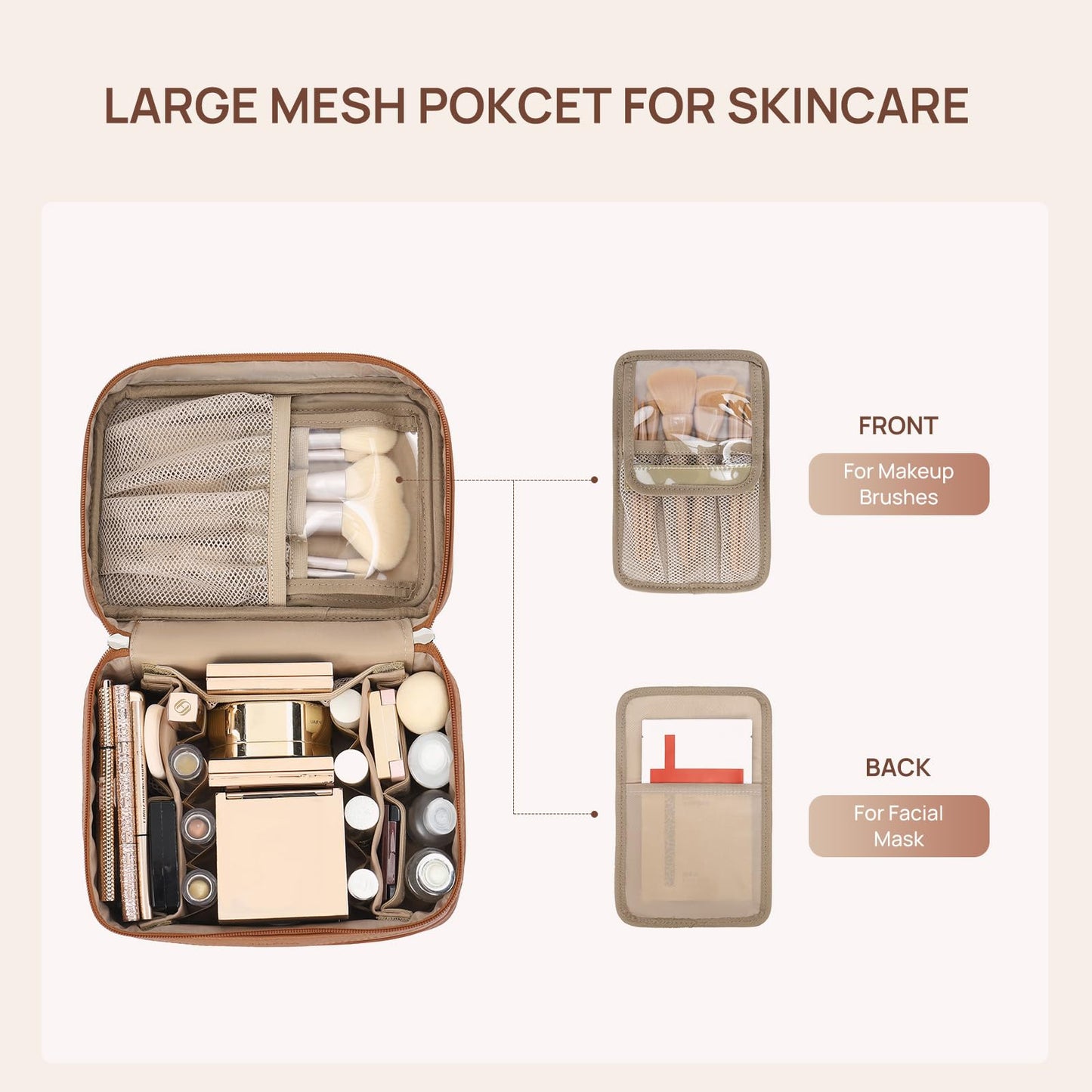 Telena Large Makeup Bag, Travel Toiletry Bag for Women, Vegan Leather Makeup Organizer Case Cosmetic Bag for Travel Essentials