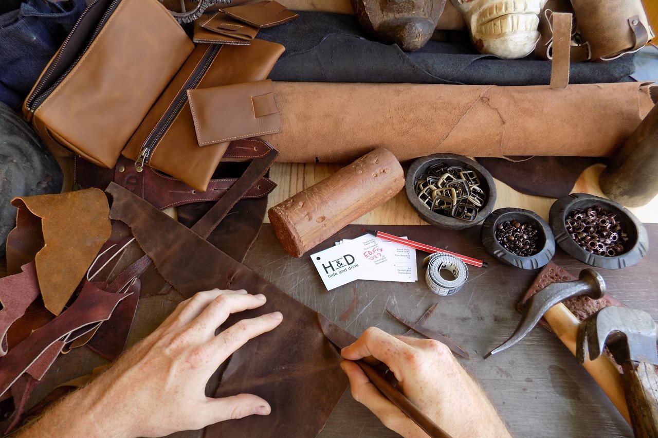 Hide & Drink, Leather Double Pen Holder/Office Essentials/Pencil Sleeve/Pouch/Case, Handmade, Bourbon Brown