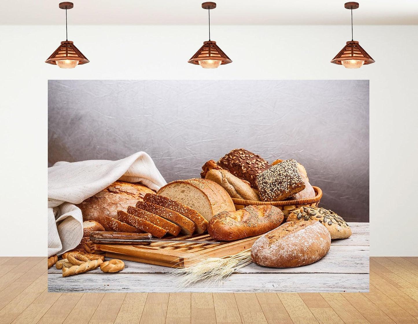 KeyWork 4x4ft Artisan Bread Assortment Backdrop Fresh Bakery Photography Background for Party Food Themed Gathering