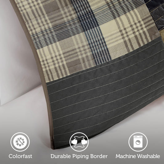 Woolrich Reversible Cotton Quilt Set - Cottage Styling Reversed to Solid Color, All Season Patchwork Lightweight Coverlet, Matching Shams, Winter Hills, Oversized Twin/Twin XL, Tan 2 Piece