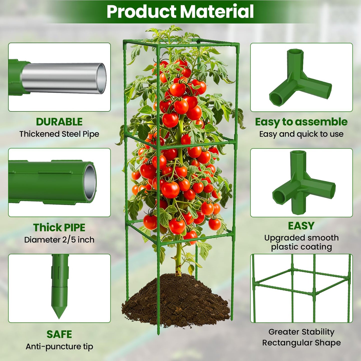 3 Pack Tomato Cages, 48'' Tall Tomato Plant Stakes Support for Raised Garden Bed Tomato, Square Trellis Cages for Garden Climbing Vegetables Flowers Fruits
