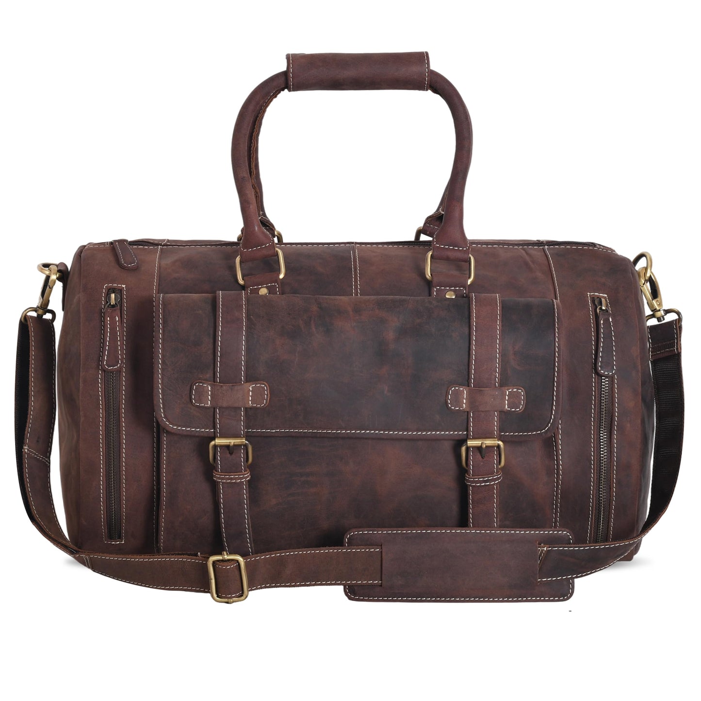 Genuine Leather Duffle Bag for Men | Vintage Weekender Travel Bag | Overnight Carry-On Luggage | Handmade Leather Gym Bag for Men