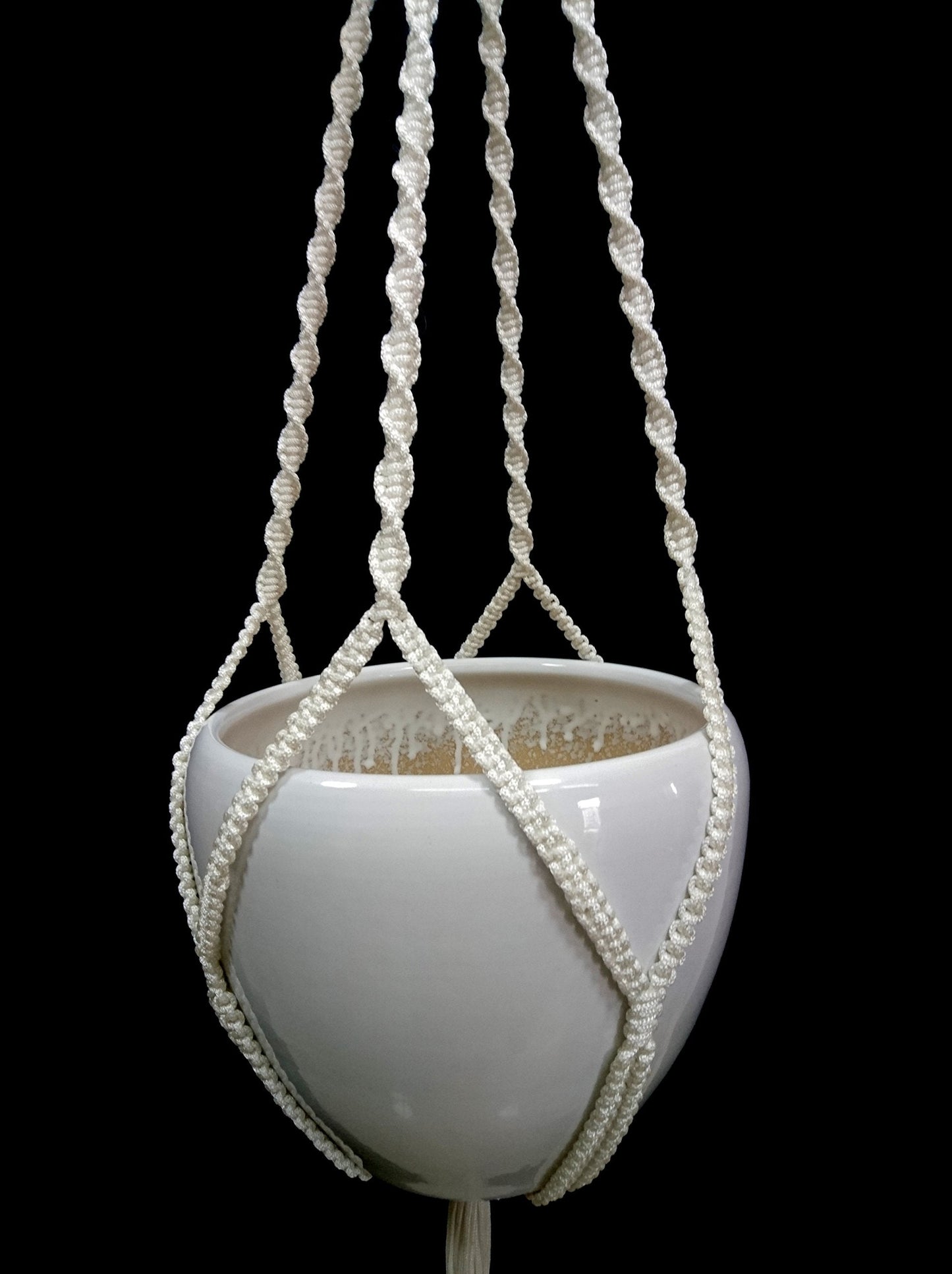 Hanpo 4 Legs Polypropylene Fiber Rope Macrame Plant Hanger Hanging Planter Holders Black& White Color, 48-inches for 10-12" Pot (White)