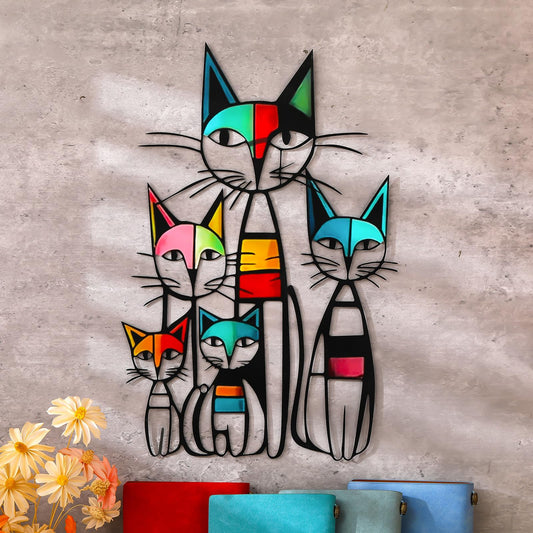 Wesiti Cat Wall Art Decor Metal Cat Wall Sculptures Room Decor for Cats Lover 10.6 x 15.7 Inches Colorful Mid Century Retro Wall Art for Home Living Room Bedroom Kitchen Office