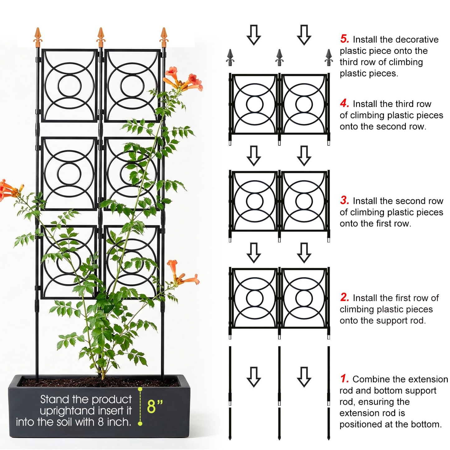 Trellis for Climbing Plants Outdoor, 24 Rifny Tall Garden Trellis Flower Rose Cucumber Trellis for Vines Pea Support, Wall Large Plant Trellis Fence with with Plastic Frame, 3 x 6.2 FT