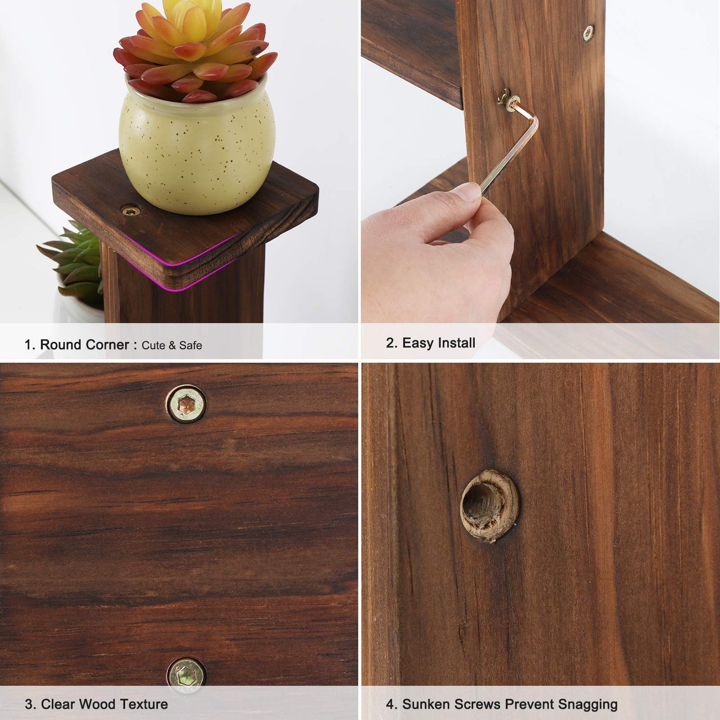 COOGOU Wood Desktop Plant Stand Indoor Small Windowsill Flower Shelf Tabletop Plant Shelf Holder Display Rack for Succulent Herb in Living Room Office