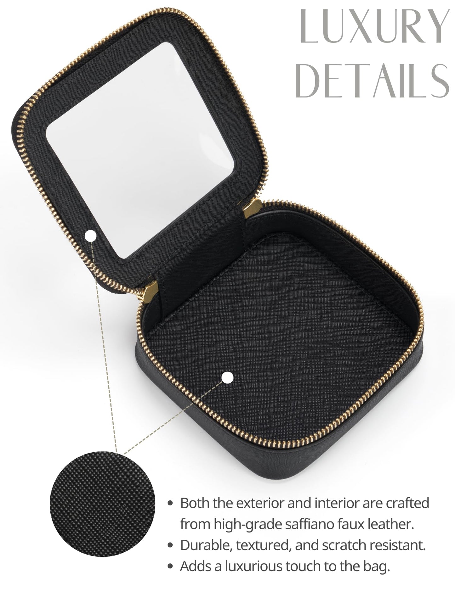 Mini Clear Black Makeup Bag - Cute Square Cosmetic Pouch for Travel with Zipper - For Women & Girls