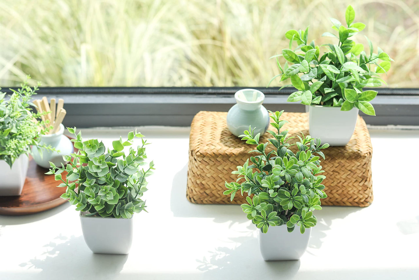 Der Rose 4 Pack Fake Plants Mini Artificial Greenery Potted Plants for Home Decor Indoor Office Table Room Farmhouse Bathroom Decor