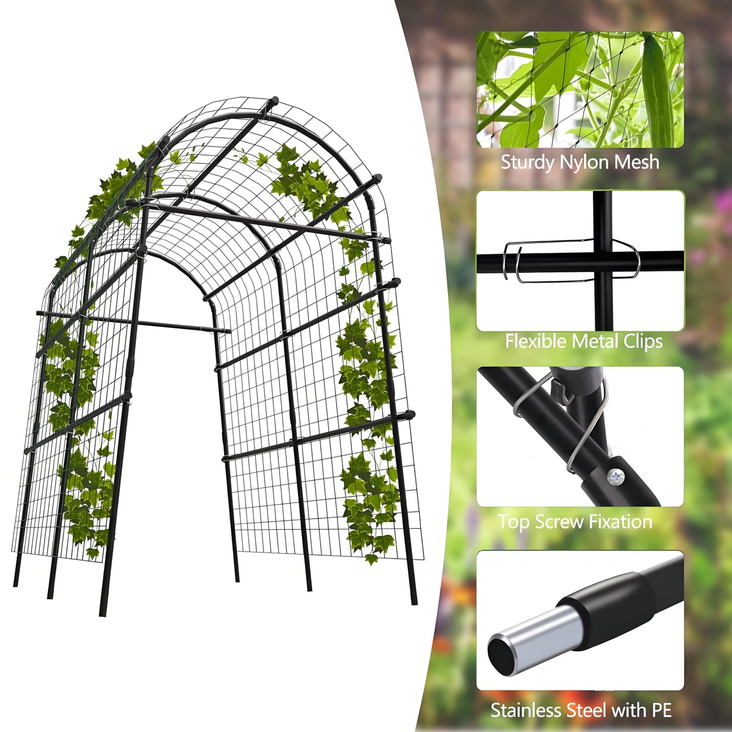 Garden Arch Trellis, 7.5FT Extra Tall Polyethylene-Coated Stainless Steel Garden Trellis for Climbing Plants, Vegetables, Flowers, Outdoor Pergola Arbor Wedding Party Decoration, Cucumber Trellis, Gar
