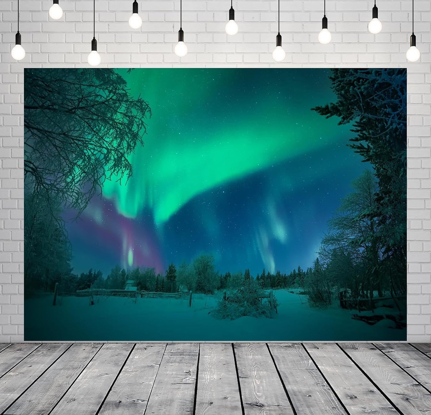 BELECO 8x8ft Fabric Aurora Borealis Backdrop Winter Forest Snowfield Northern Lights Night Sky Background Polar Lights