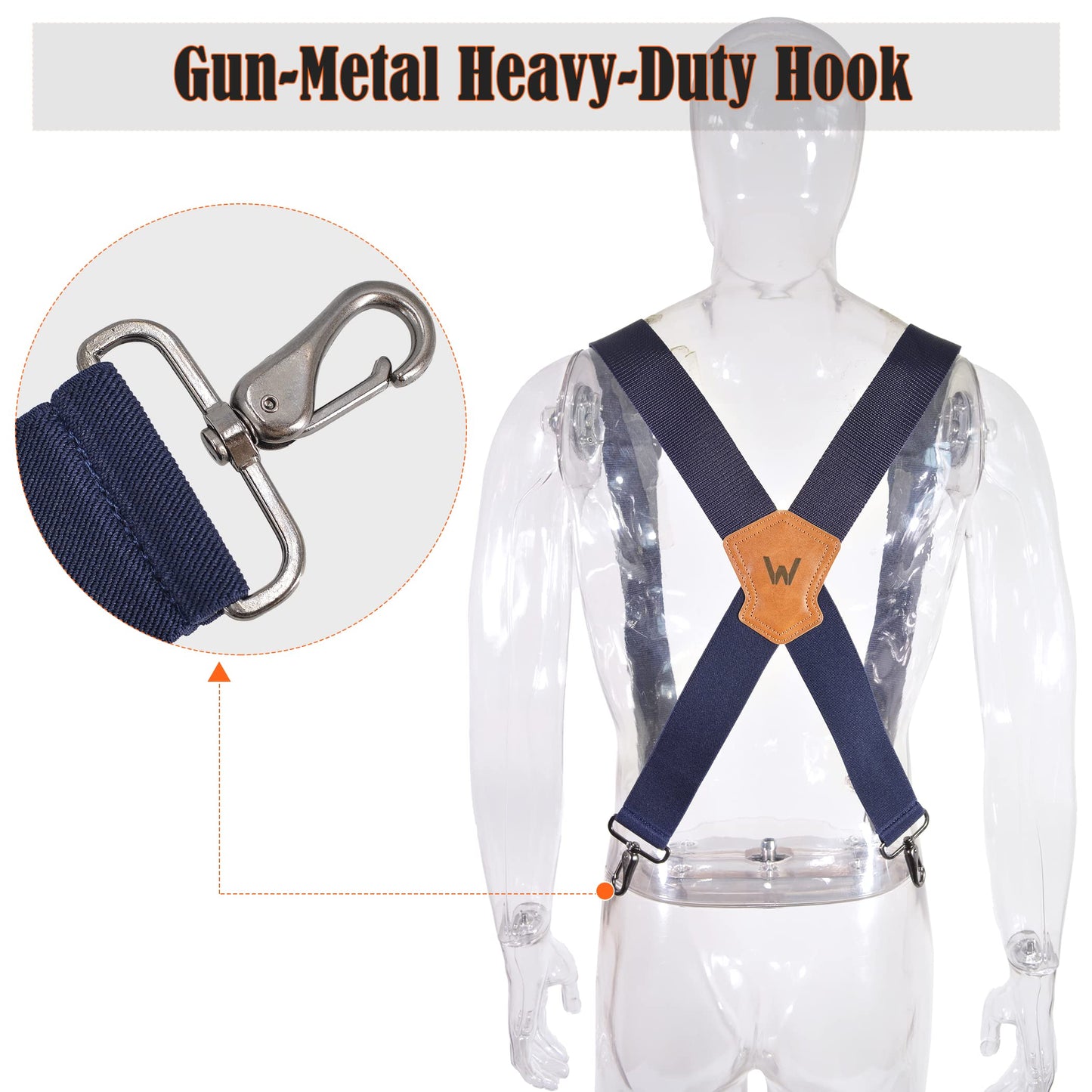 WELKINLAND Navy suspenders for men, 2 Inch Wide Work Suspenders, Heavy Duty Swivel Suspender, Mens Suspender for jeans, Big and tall suspenders for men