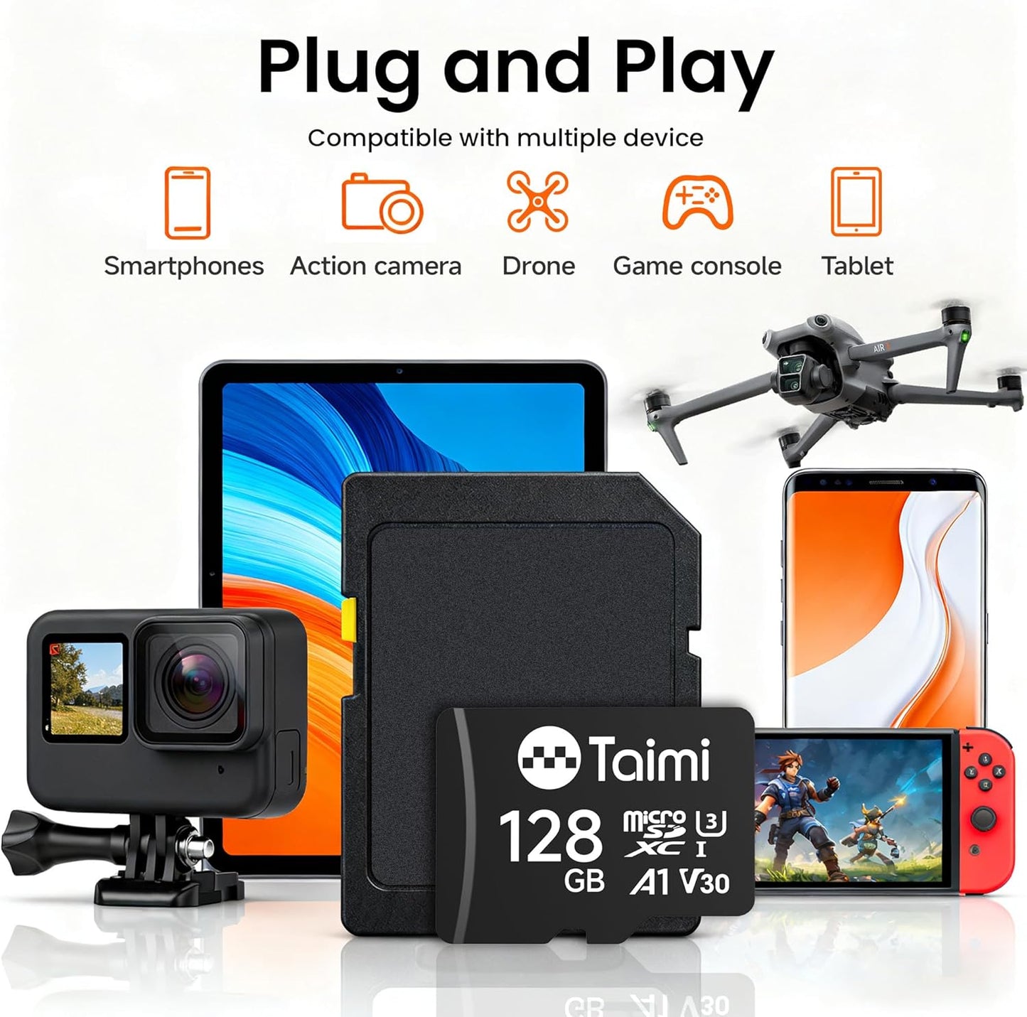 TAIMI Card,A1,U3,V30,UHS-I,Microsd 90MB/s (64GB) Micro SD Card,Tf Memory Card,Read Speed Up
