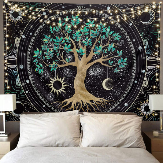 FLY SPRAY Tree of Life Tapestry Aesthetic Trippy Tapestries Wall Tapestry's Large Hippie Sun Moon Space Tapestrys Forest Wall Hanging Decor Vibrant Nature Home Talestry for Bedroom,Living Room,Ceiling