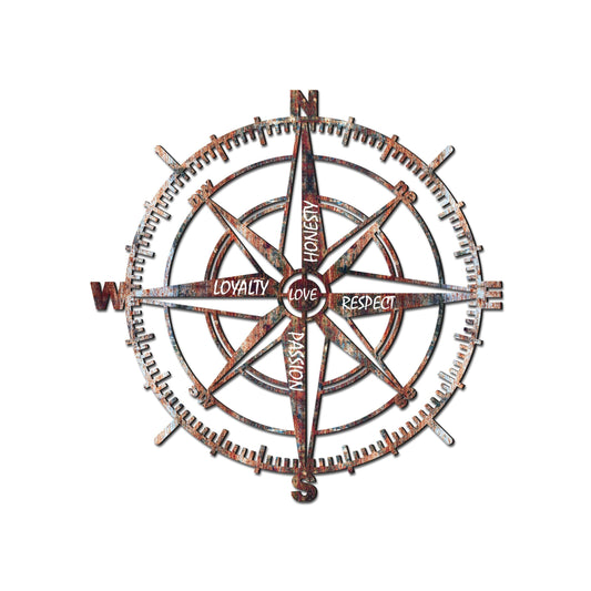 Venovez Compass Wall Decor with Inspirational Words Laser-Cut Metal - Wood Art with Digital Print, Nautical Home Decoration for Living Room, Office, or Gifts