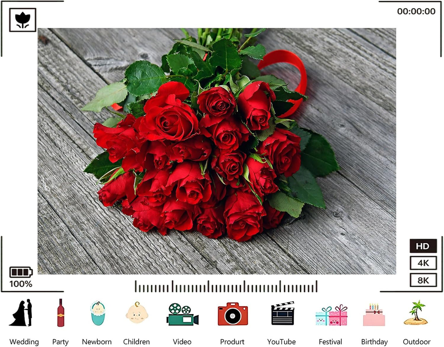 TryKid 7x5ft Romantic Red Rose Bouquet Backdrop Fresh Flower Gift Photography Background Valentine Day Wedding Party